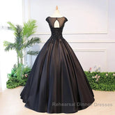 Black Satin Long Party Dress Evening Gown A Line Floor Length Semi Formal Prom Dress Elegant